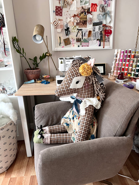Wonder-Filled Oversized Bespoke Horse Doll // Plaid Vintage Floral - DaintyCheeks