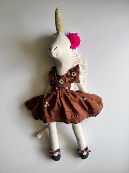 Wonder-Filled Bespoke Unicorn Doll // Brown Embroidered