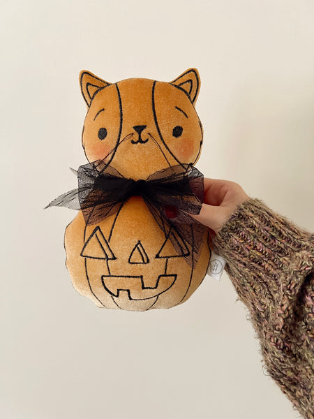 Velvet Pumpkin Kitty Cushion