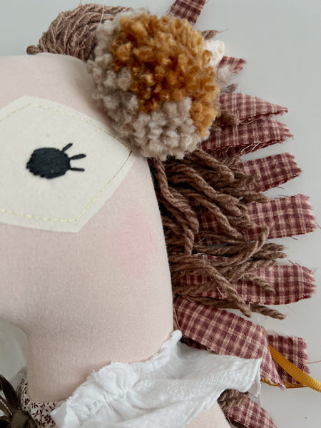 Wonder-Filled Bespoke Horse Doll // Brown & Cream Floral and Check - DaintyCheeks
