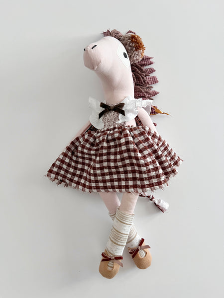 Wonder-Filled Bespoke Horse Doll // Brown & Cream Floral and Check - DaintyCheeks
