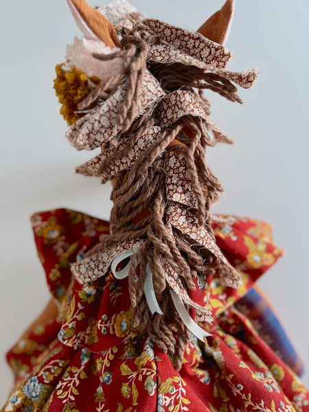 Wonder-Filled Bespoke Horse Doll // Vintage Blue & Crimson Floral