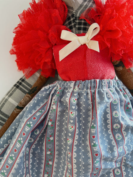 Wonder-Filled Bespoke Horse Doll // Red & Blue Heart Floral