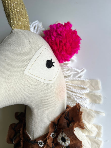 Wonder-Filled Bespoke Unicorn Doll // Brown Embroidered