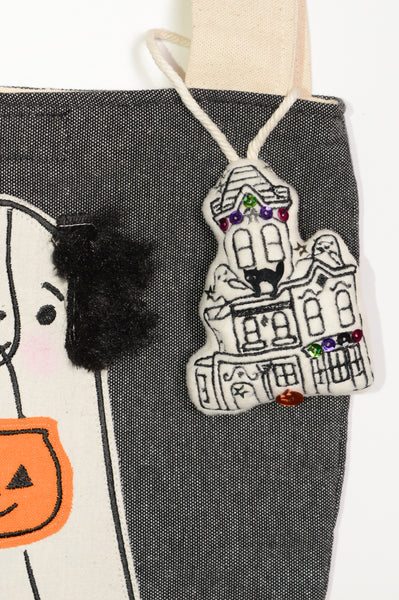 Fuzzy Glitzy Haunted Home Halloween Ornament Charm