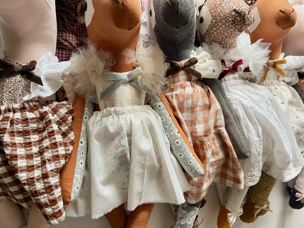 Wonder-Filled Bespoke Horse Doll // Brown & Cream Floral and Check - DaintyCheeks