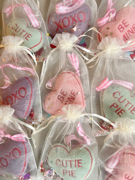 Valentine Fuzzy Conversation Heart Ornament / Gift Topper